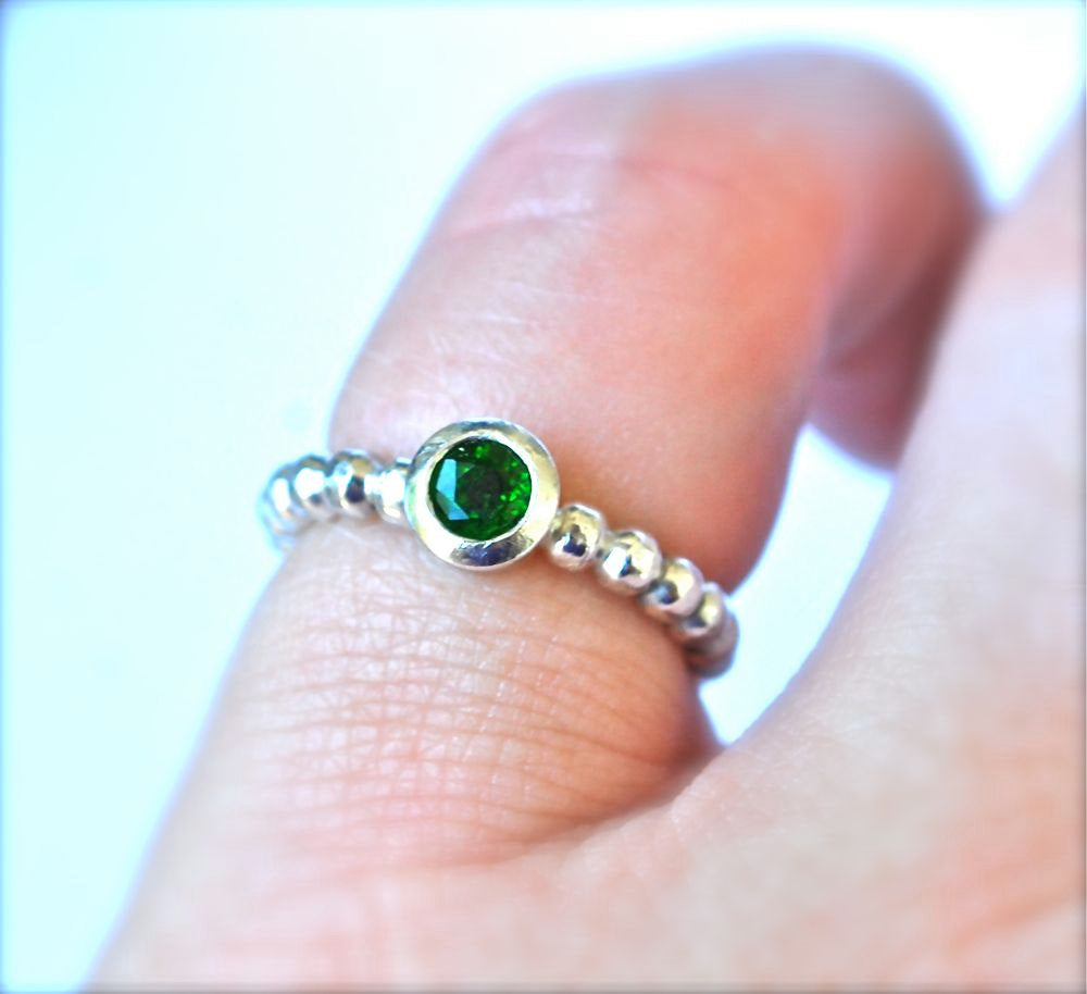 Emerald Green Chrome Diopside Recycled Sterling Silver Ring - Children's Charities - May Birthstone - Canine's For Kids