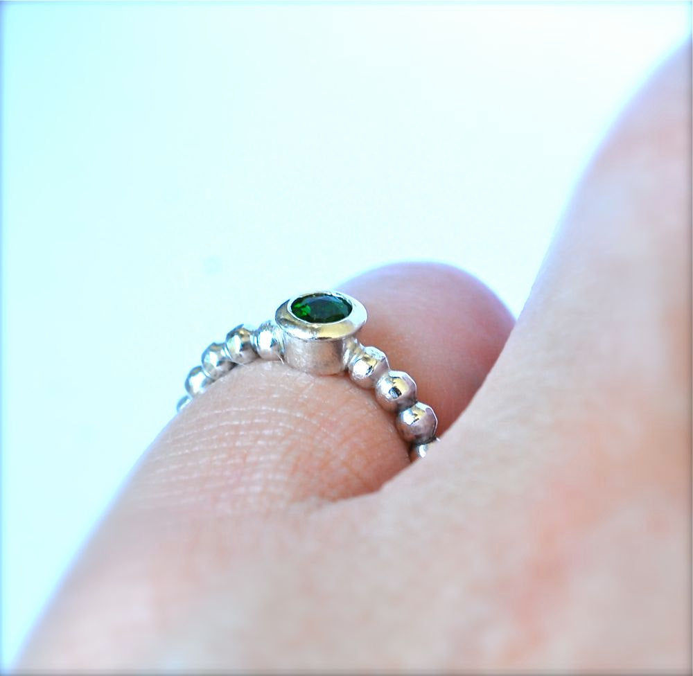 Emerald Green Chrome Diopside Recycled Sterling Silver Ring - Children's Charities - May Birthstone - Canine's For Kids