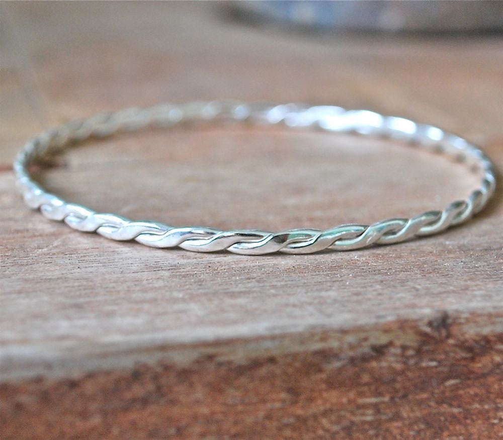 Twist Bracelet  - Twisted Flattened Sterling Stacking Bangle - Recycled Sterling Silver Bangle Stacking Bracelet