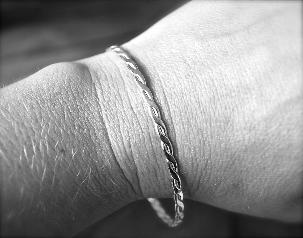 Twist Bracelet  - Twisted Flattened Sterling Stacking Bangle - Recycled Sterling Silver Bangle Stacking Bracelet