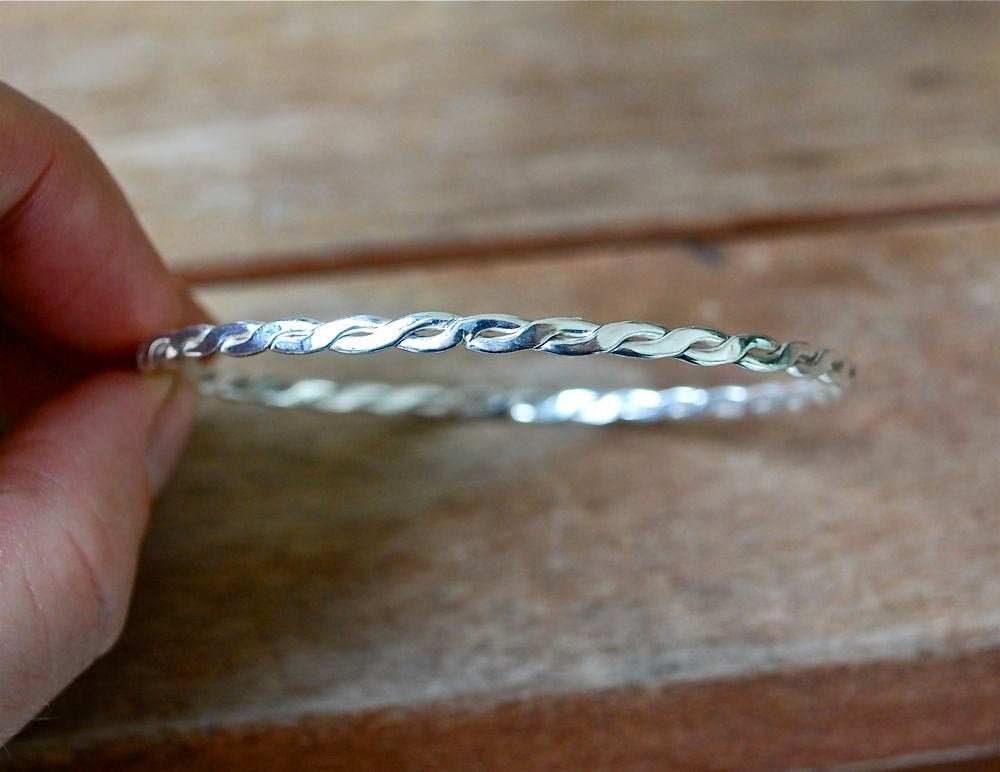 Twist Bracelet  - Twisted Flattened Sterling Stacking Bangle - Recycled Sterling Silver Bangle Stacking Bracelet