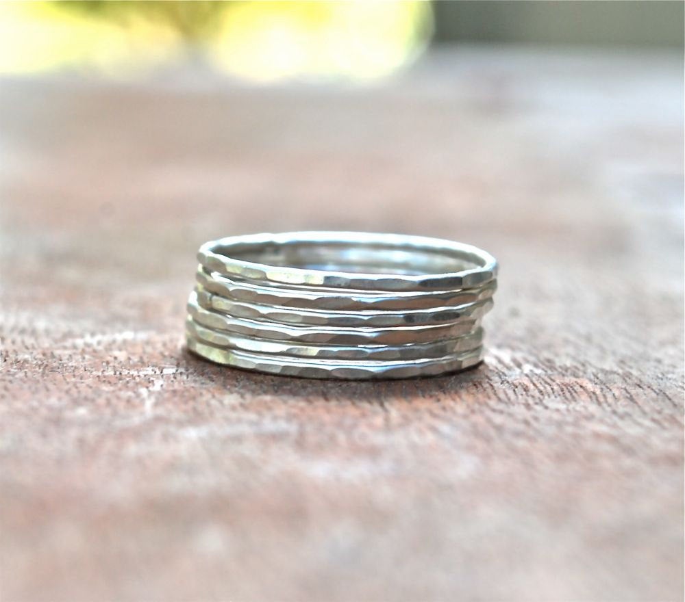 Classic Ring Stack - Recycled Argentium Silver Stacking Rings The Skinny Stack Set of 6