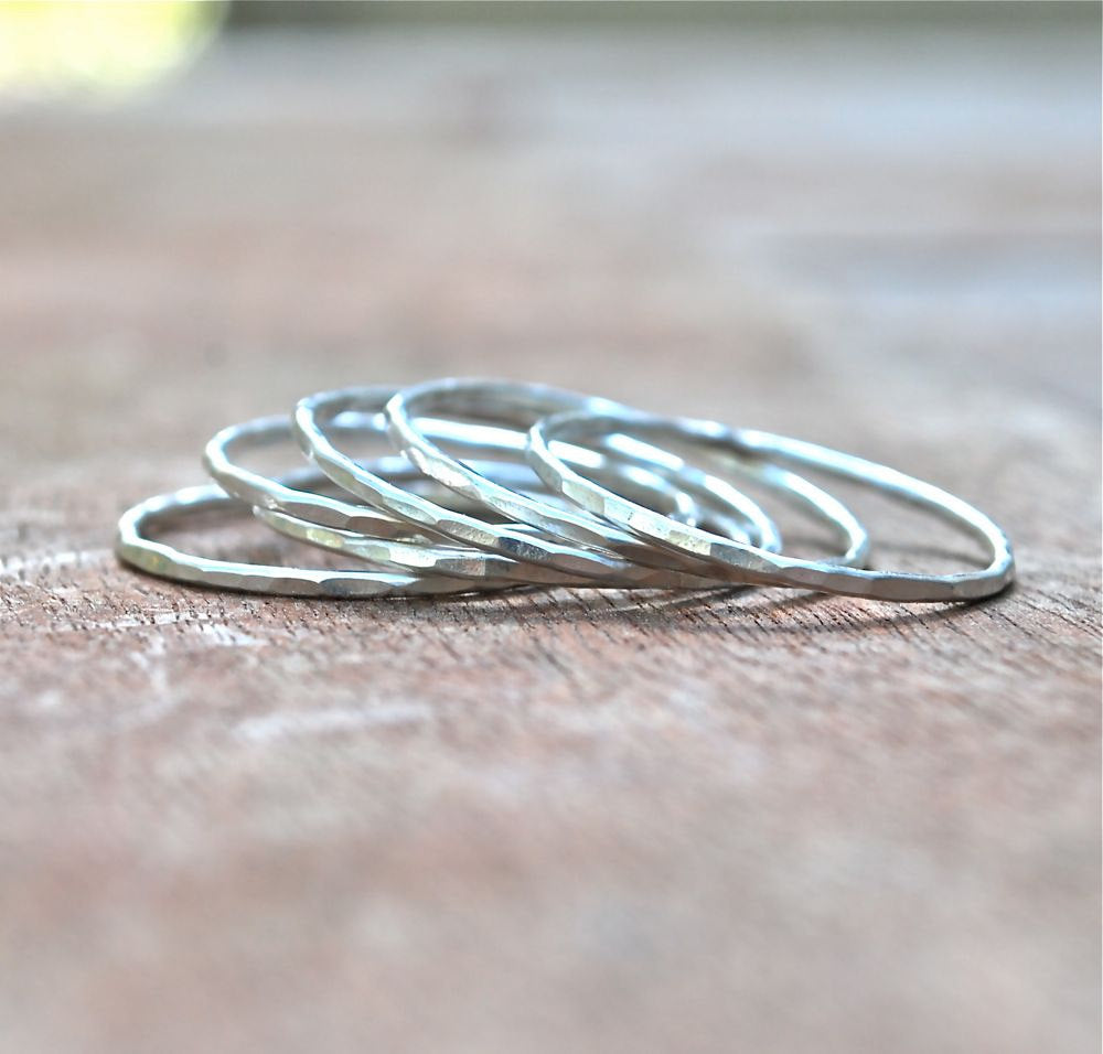 Classic Ring Stack - Recycled Argentium Silver Stacking Rings The Skinny Stack Set of 6