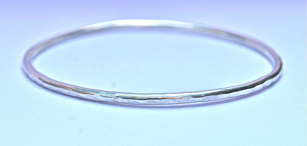 Classic Everyday Silver Bangle - Sterling Silver Hammered Bangle Bracelet - Stackable - Hammer Faceted - 14k Gold or Silver