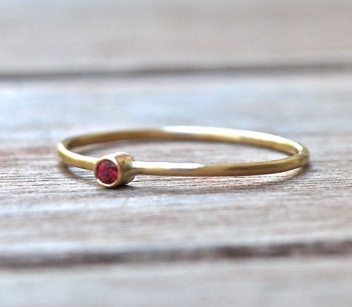 14k gold Red Ruby Stacking Ring - Stackable Wedding Ring - Engagement Ring - July Birthstone Ring - 14kt White or Yellow Gold Ring