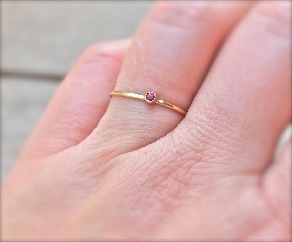 14k gold Red Ruby Stacking Ring - Stackable Wedding Ring - Engagement Ring - July Birthstone Ring - 14kt White or Yellow Gold Ring