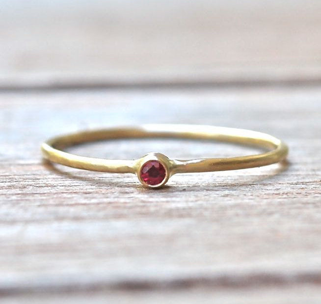 14k gold Red Ruby Stacking Ring - Stackable Wedding Ring - Engagement Ring - July Birthstone Ring - 14kt White or Yellow Gold Ring