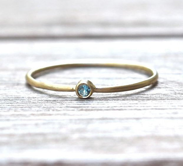 Blue Topaz Ring - 14k Blue Topaz Stacking Ring - Stackable Wedding Ring - December Birthstone Ring - 14kt Rose, White or Yellow Gold Ring