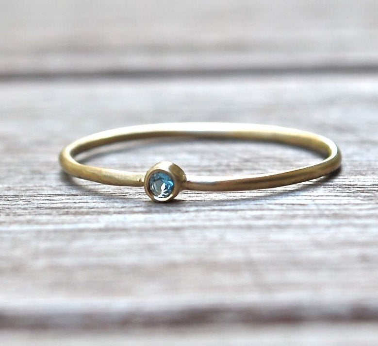 Blue Topaz Ring - 14k Blue Topaz Stacking Ring - Stackable Wedding Ring - December Birthstone Ring - 14kt Rose, White or Yellow Gold Ring