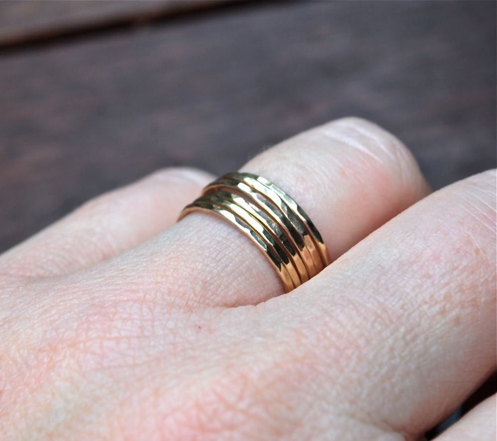 7 Gold Rings - 10k Gold Stack Rings - Skinny Stack - Delicate Bands