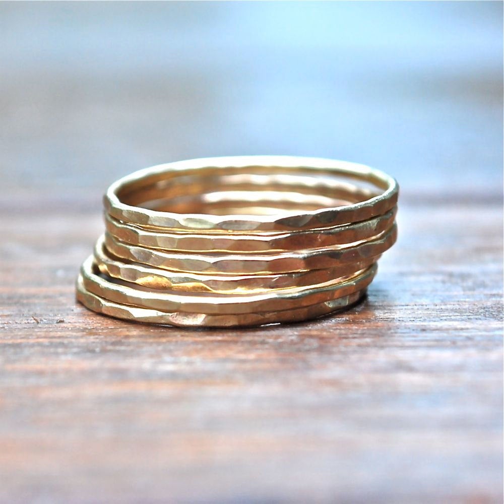 7 Gold Rings - 10k Gold Stack Rings - Skinny Stack - Delicate Bands