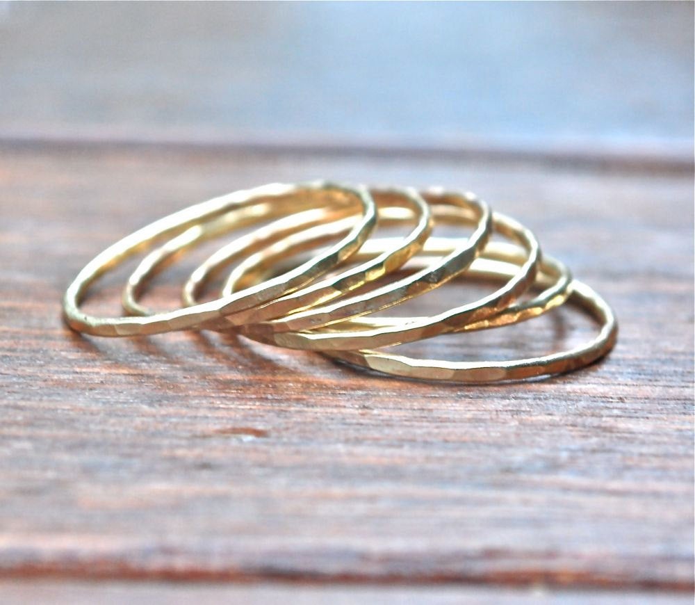 7 Gold Rings - 10k Gold Stack Rings - Skinny Stack - Delicate Bands