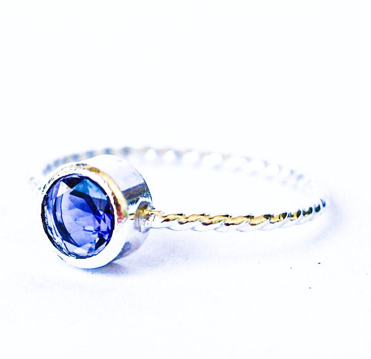 Blue Water Sapphire Iolite Gemstone Stacking Ring