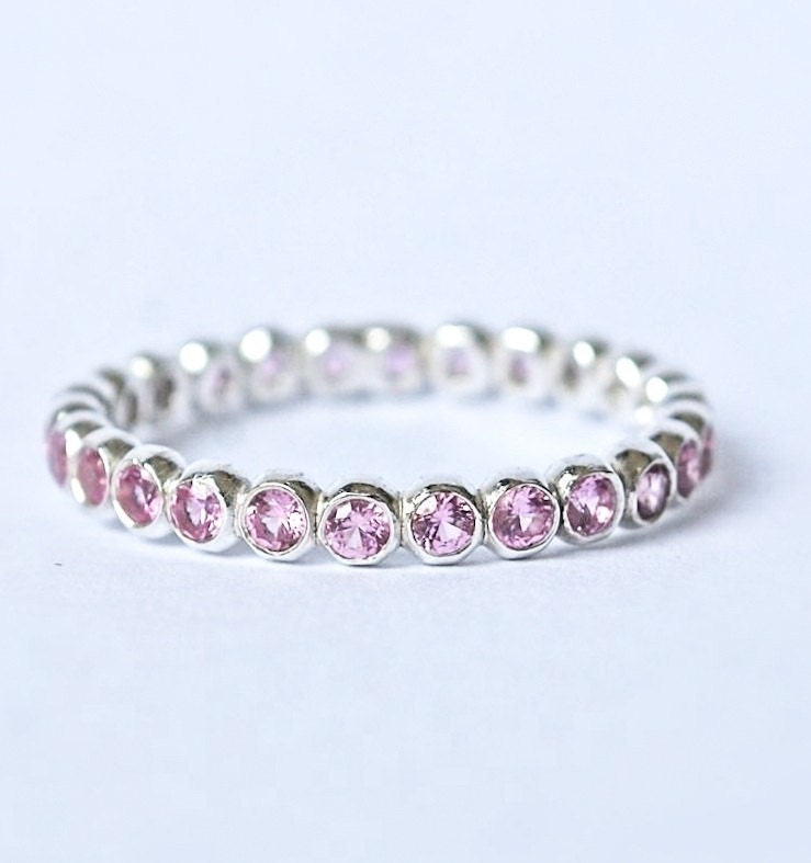 Pink Tourmaline Gemstone Ring Birthstone Band Stack Ring Push Present