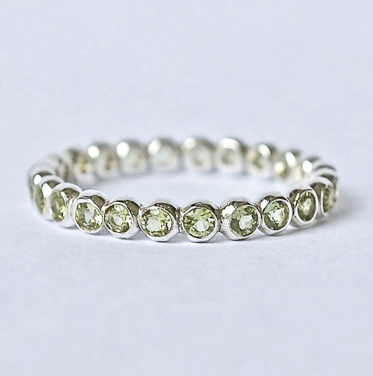 14k Peridot Eternity Ring - Birthstone - Wedding Band - Green Peridot Stack - Eternity Stacking Ring -