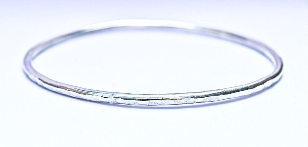 Classic Everyday Silver Bangle - Sterling Silver Hammered Bangle Bracelet - Stackable - Hammer Faceted - 14k Gold or Silver