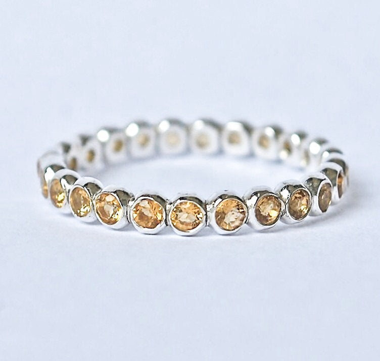 14k gold Stack Band Birthstone Citrine Gemstone Eternity Stacking Ring