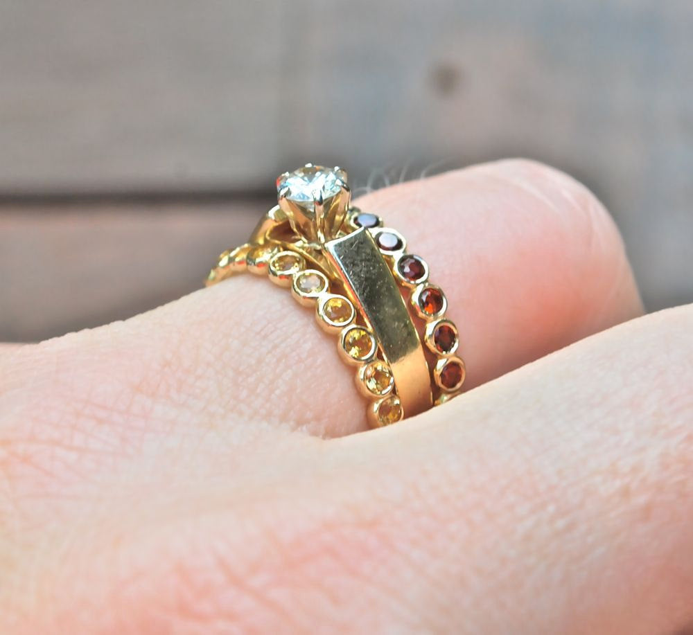 Ring Red Garnet and 14k yellow gold stack ring - Wedding band - Mother's Ring - Children's Birhtstone - Made to Order - Handmade