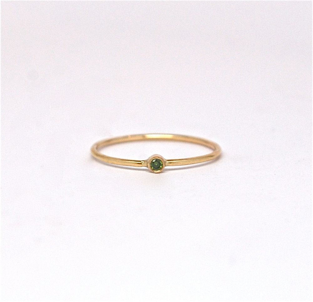 14k Gold Green Diamond Stacking Ring - Stackable Wedding Ring - Engagement Ring - Diamond Promise Ring - 14kt White or Yellow Gold Ring