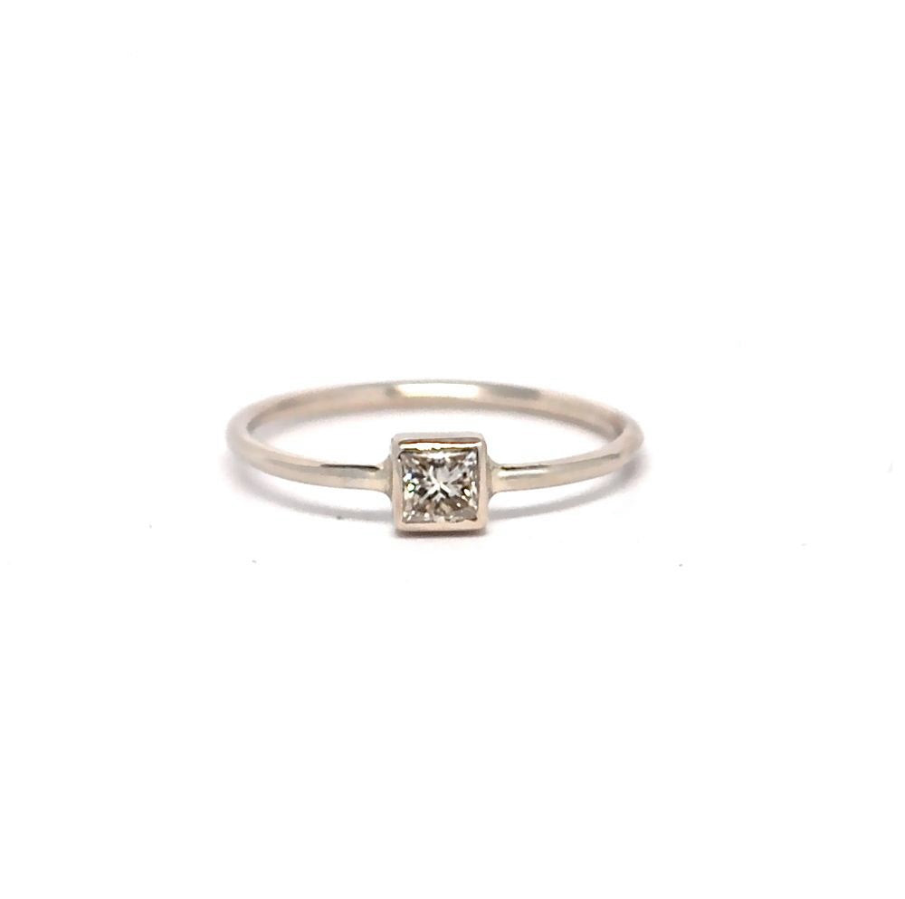 Diamond Princess Cut 0.16 carat Diamond Ring  Square  Cut White Gold Ring Solid 14k Bezel White Recycled Gold and Princess Cut