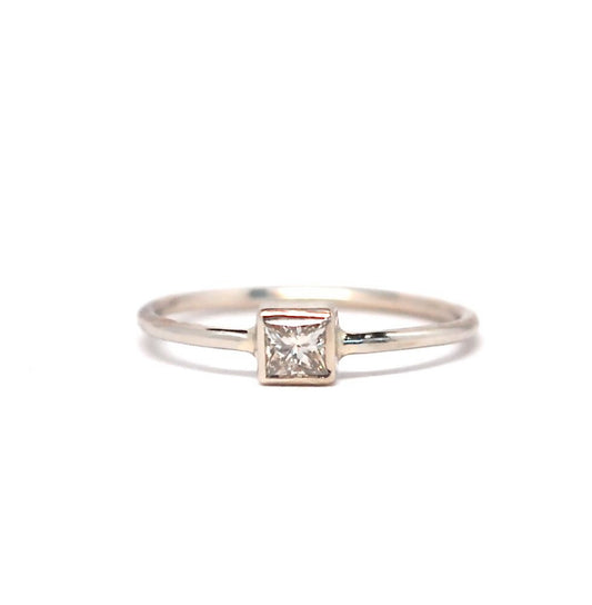 Ring - Gold Diamond Ring - Square Princess Cut White Gold Ring - Solid 14k White Recycled Gold and Princess Cut Diamond Ring Fair Trade