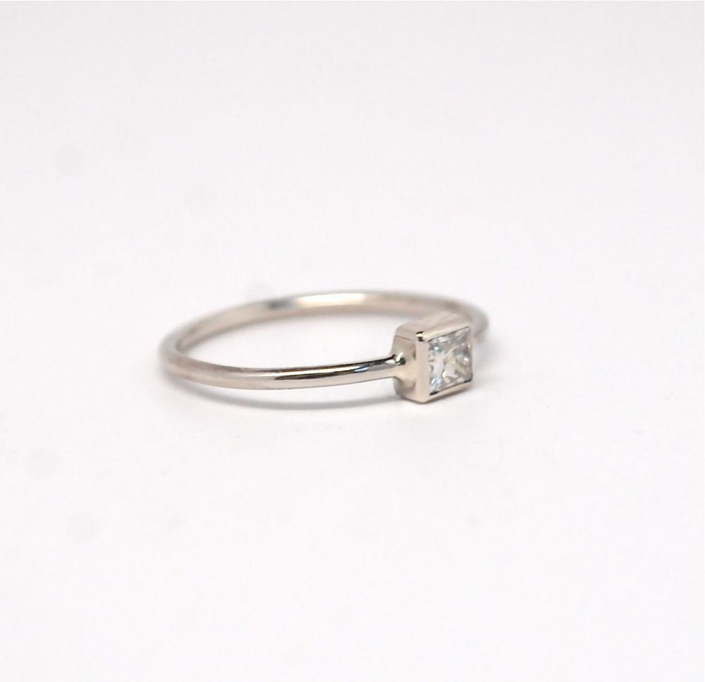 Ring - Gold Diamond Ring - Square Princess Cut White Gold Ring - Solid 14k White Recycled Gold and Princess Cut Diamond Ring Fair Trade