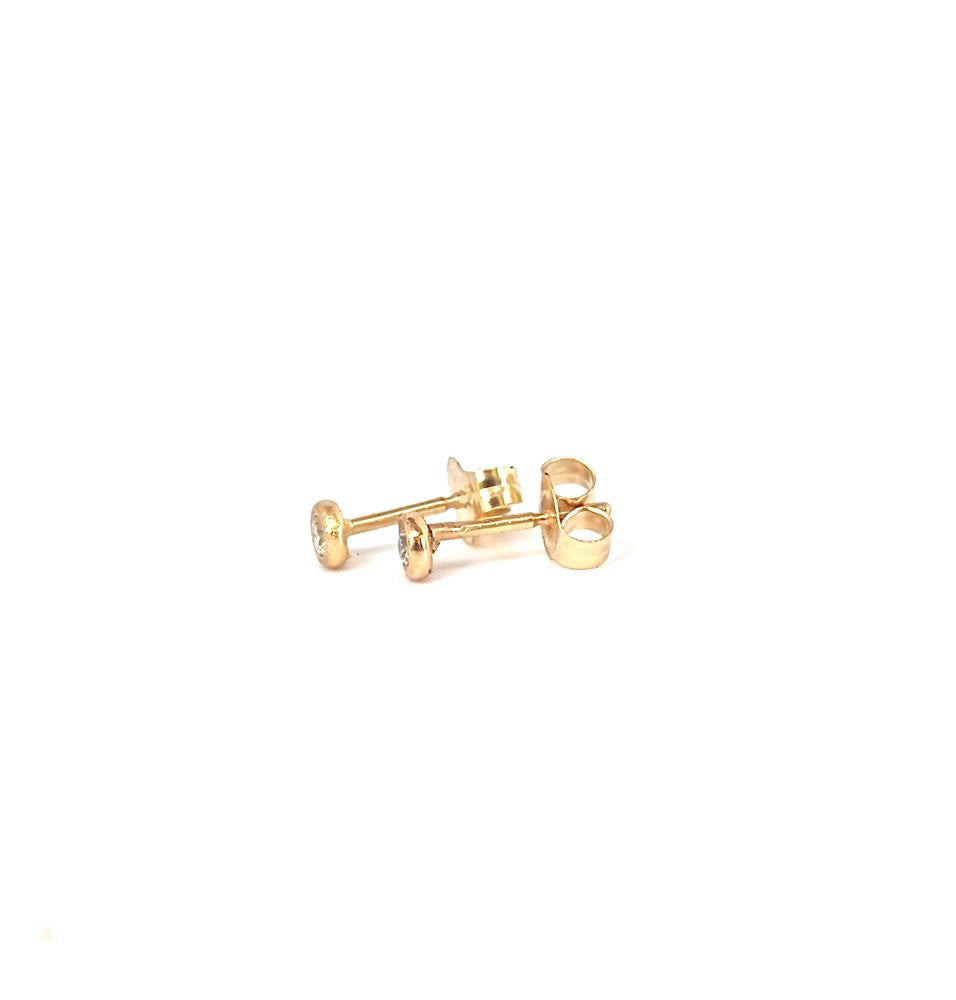 Tiny Diamond Pebble Single Threaded Stud 14k Gold Earrings
