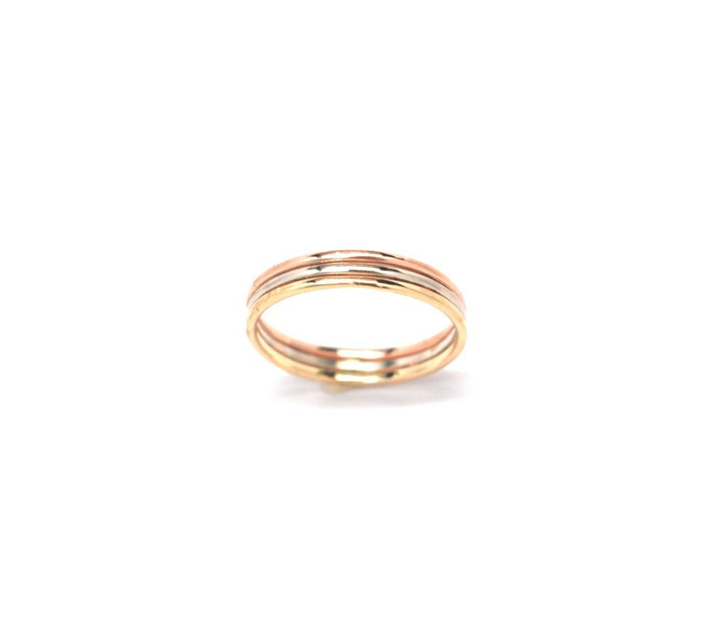 Triple Gold Band 14k Rose Gold, White Gold and Yellow Gold Solid 14K Rings