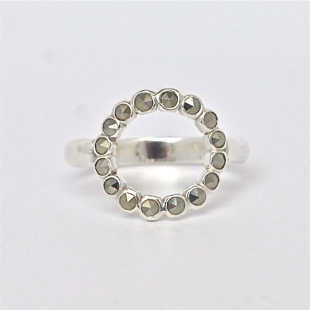 Silver Marcasite Halo Ring - Circle Karma Ring - Infinity Ring - Disc Ring - Gemstone Circle Ring - Diamond Marcasite Circle Ring