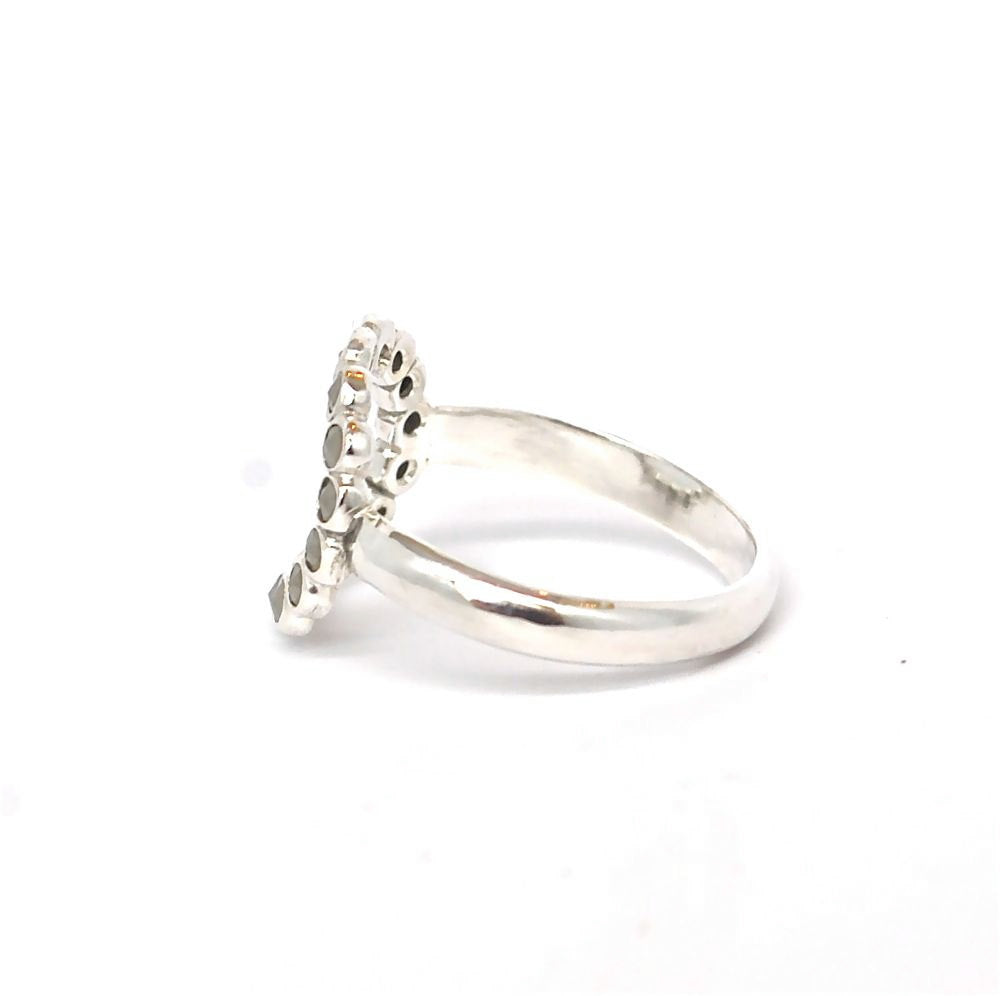 Silver Marcasite Halo Ring - Circle Karma Ring - Infinity Ring - Disc Ring - Gemstone Circle Ring - Diamond Marcasite Circle Ring