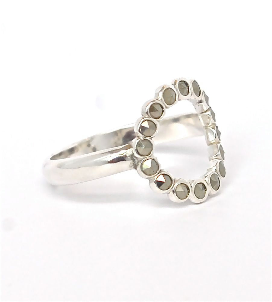 Silver Marcasite Halo Ring - Circle Karma Ring - Infinity Ring - Disc Ring - Gemstone Circle Ring - Diamond Marcasite Circle Ring