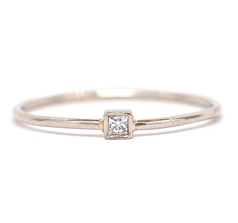 Square Princess Cut White Gold Ring - Solid 14k White Recycled Gold and Princess Cut Diamond Ring Fair Trade