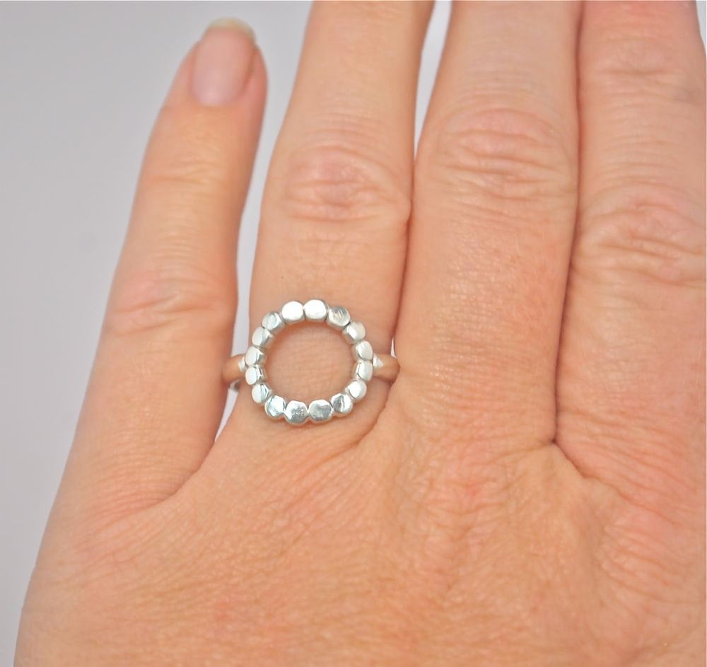 Silver Bubble Halo Ring - Circle Karma Ring - Infinity Ring - Disc Ring - Circle Ring