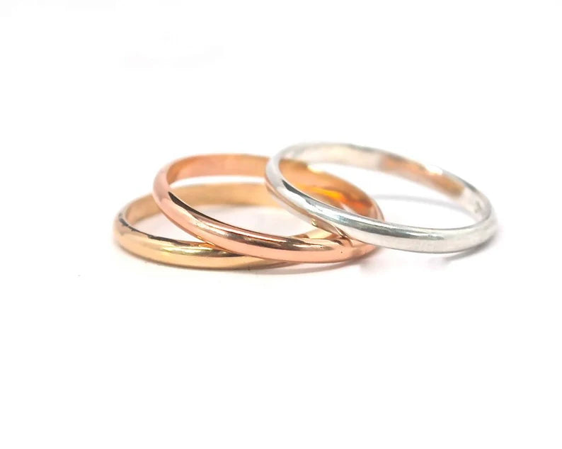 Mixed Metal Rings 14K White, Yellow, Rose Gold Bands Stackable Band Engagement Ring Rose Gold White Gold 18K Made to Order Handmade Wedding