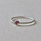 Twist Band Stacking Tiny July Birthstone Ring • Pink Ruby Dainty Silver Ring - Gemstone Ring - Mothers Ring - Gift for Her - Thin Stacking