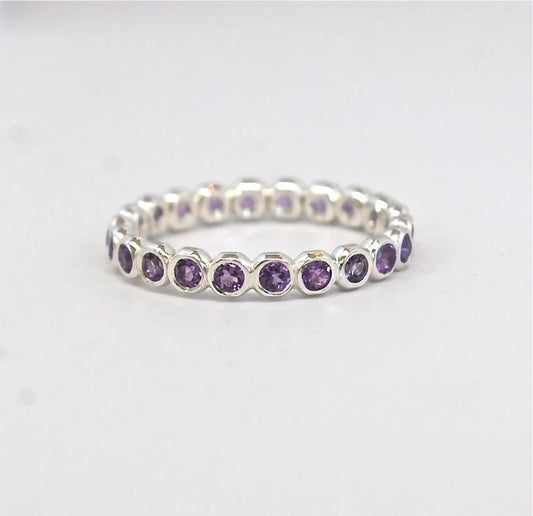 14k solid gold purple amethyst eternity band