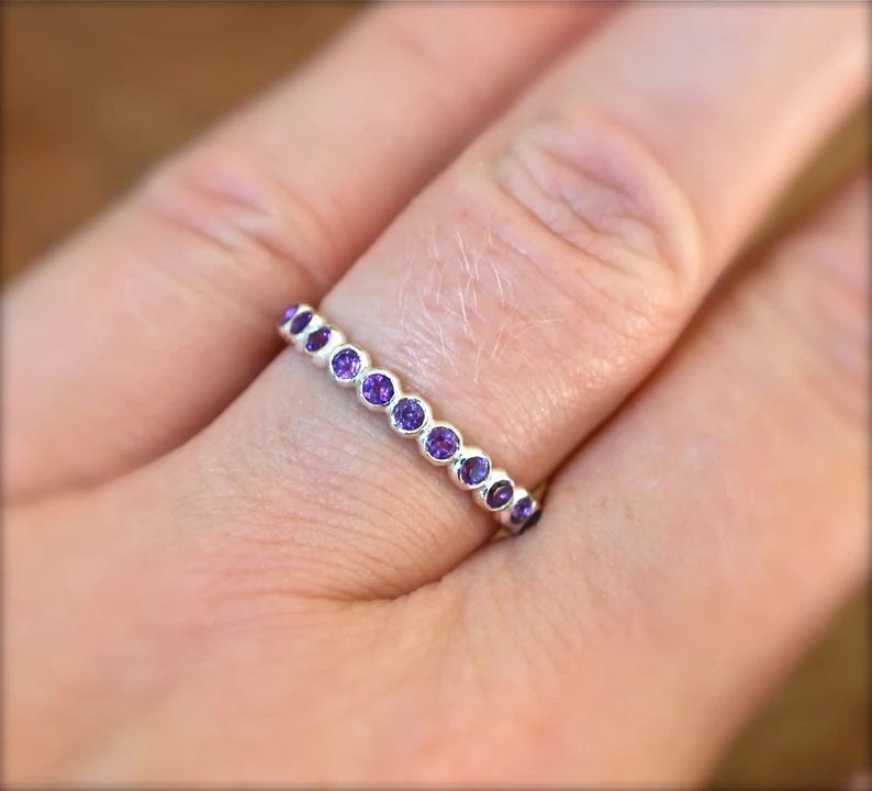 14k solid gold purple amethyst eternity band