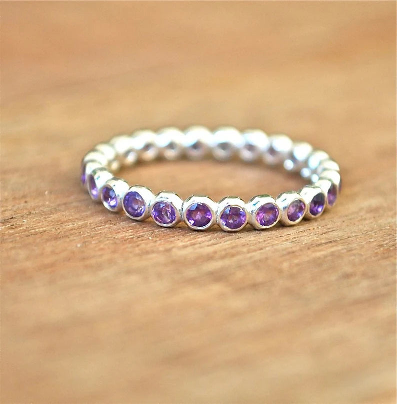 14k solid gold purple amethyst eternity band