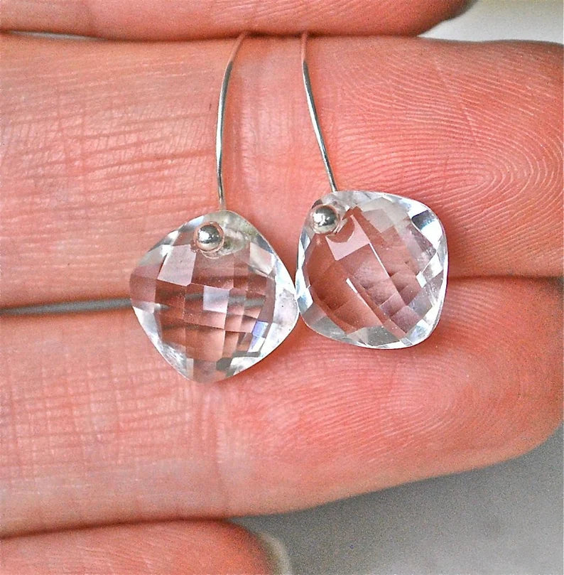 Rock Crystal Quartz Earring - Gemstone Dangle Drop Earring - Rock Candy Earring - Statement Earring - Rock Quartz Recycled Sterling Earrings