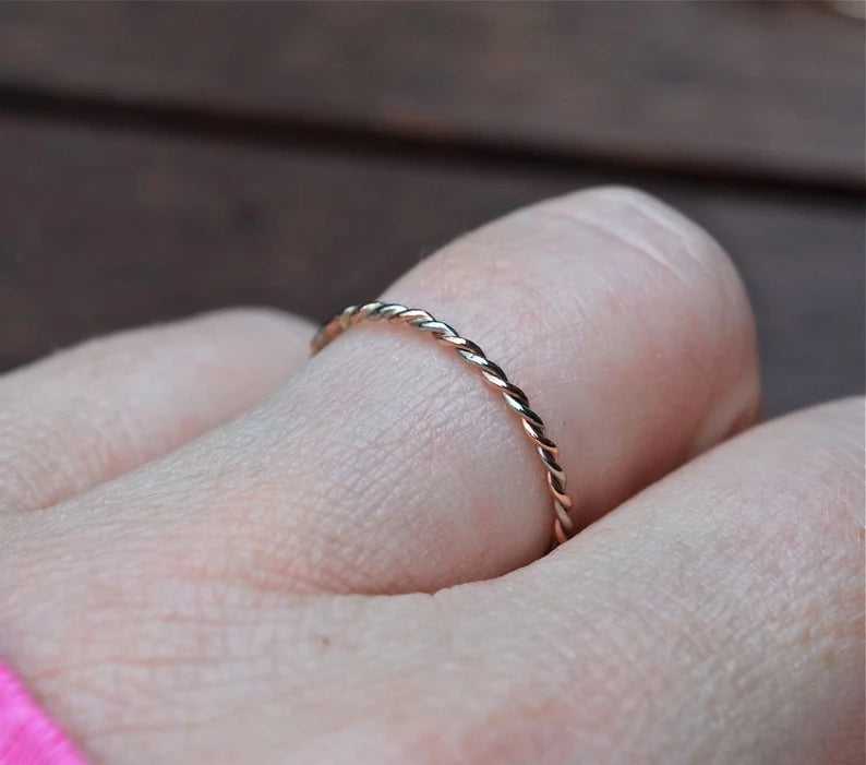 14k Gold Twist Band Stack Ring Stackable Ring Made to Order Wedding Band Engagement Ring - White Gold - Rose Gold - Yellow Gold