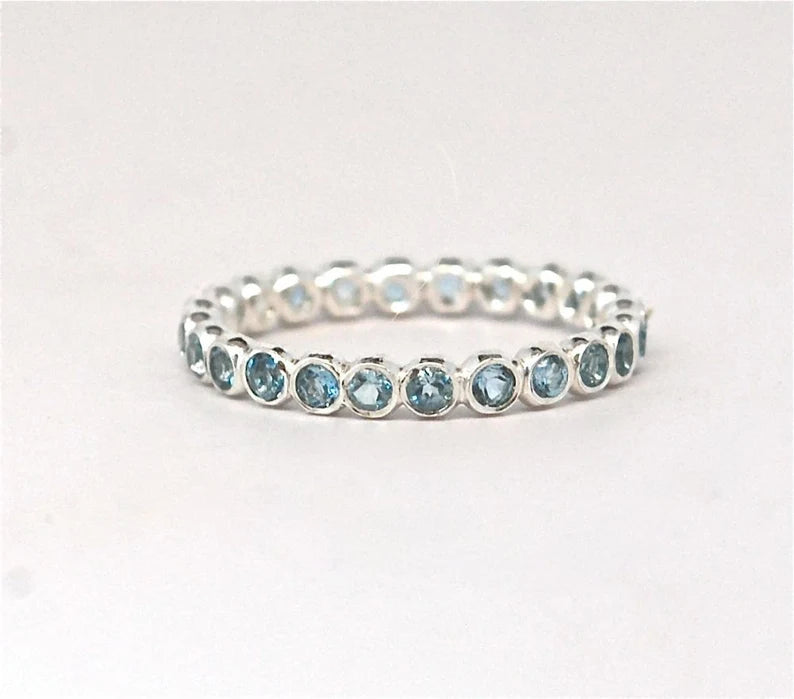 Aquamarine Eternity Stacking Ring 14k Gold March Birthstone - Handmade Engagement - Children Birthstone