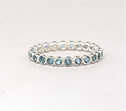 Aquamarine Eternity Stacking Ring 14k Gold March Birthstone - Handmade Engagement - Children Birthstone