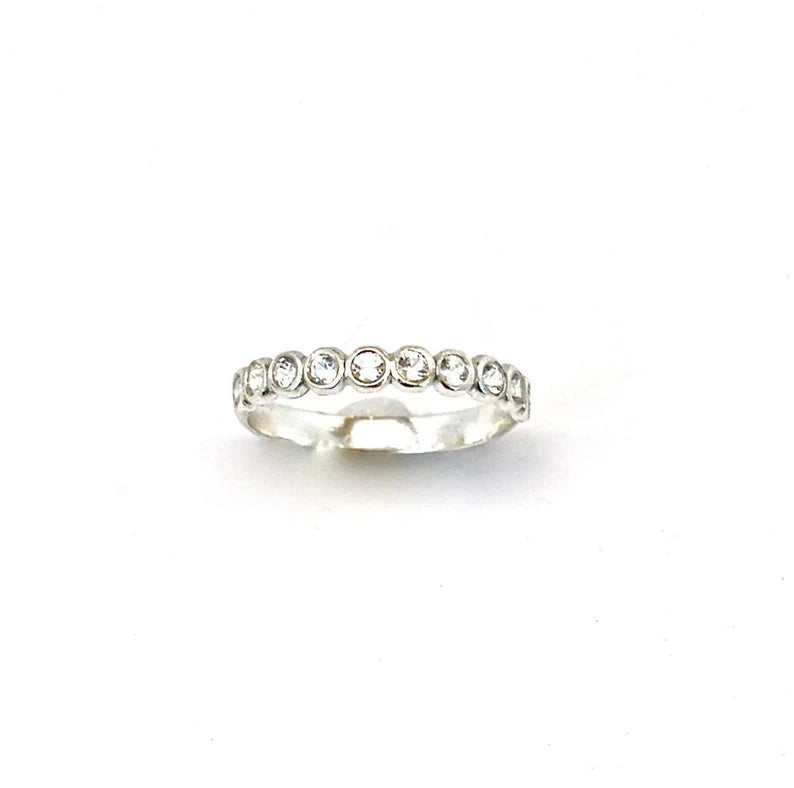 White Topaz 2mm- Half Eternity Band Sterling Silver Gemstone Birthstone Wedding Band Made to Order