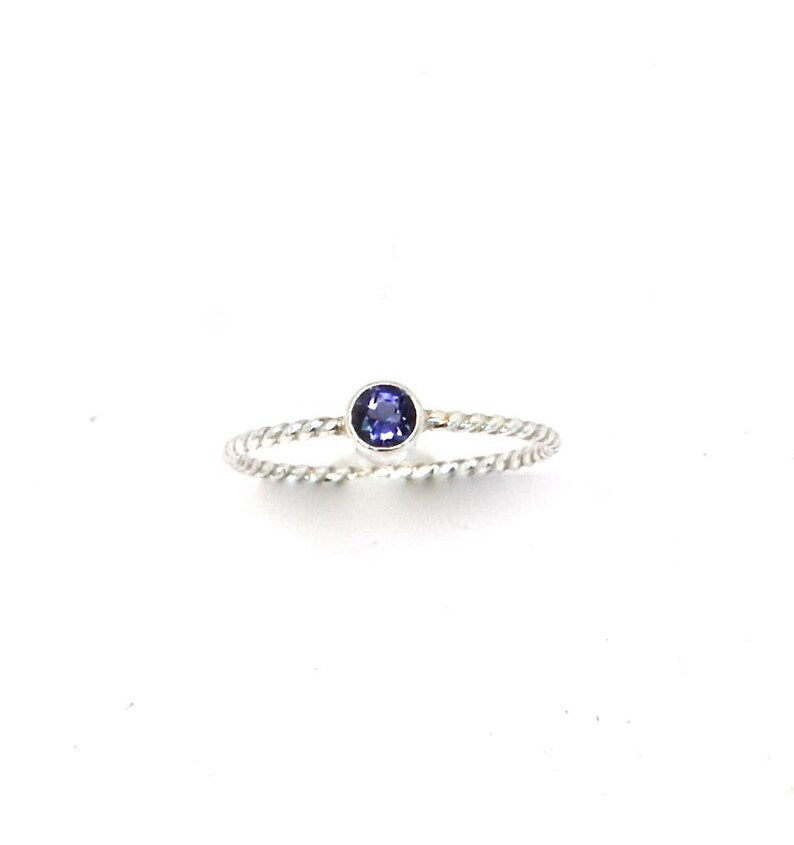 Purple Blue Iolite Gemstone Stacking Ring and 2 Twist Stacking Bands in Recycled Sterling Silver