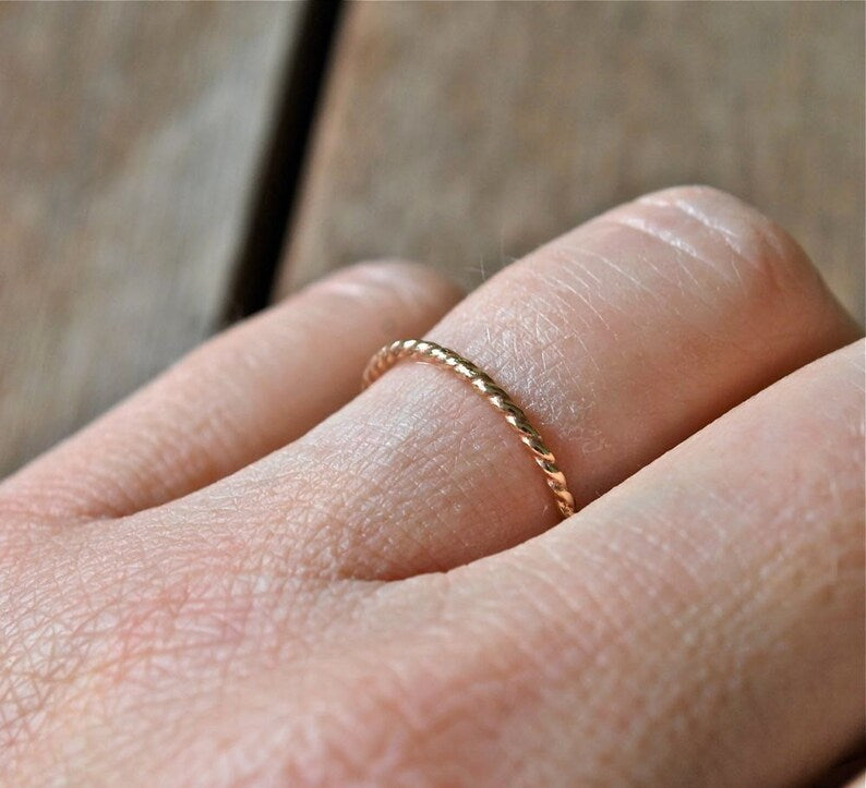 Thin Twisted Rope Band 14k solid yellow gold twist band - Recycled Gold