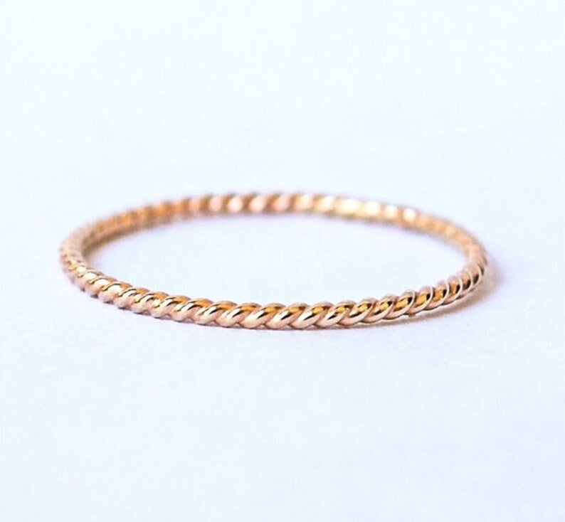 Thin Twisted Rope Band 14k solid yellow gold twist band - Recycled Gold