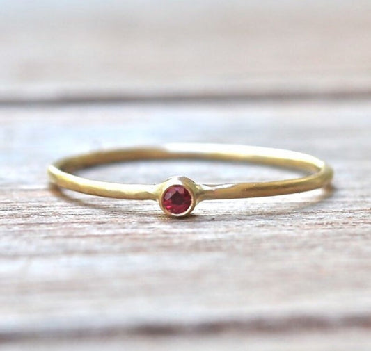 Tiny July Birthstone Ring • Pink Ruby Ring - Dainty Gold Ring - Gemstone Ring - Mothers Ring Set - Gift for Her - Thin Stacking Rings - Thin