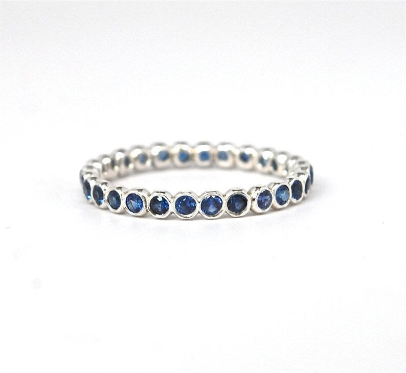 14k Ceylon Blue Sapphire Eternity Band September Birthstone Ring