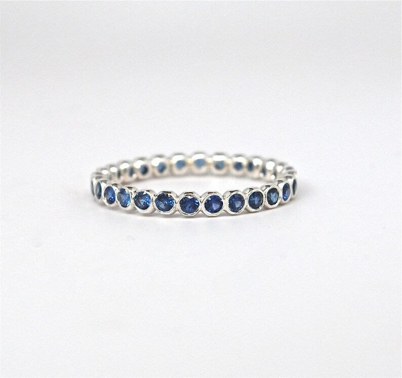 14k Ceylon Blue Sapphire Eternity Band September Birthstone Ring