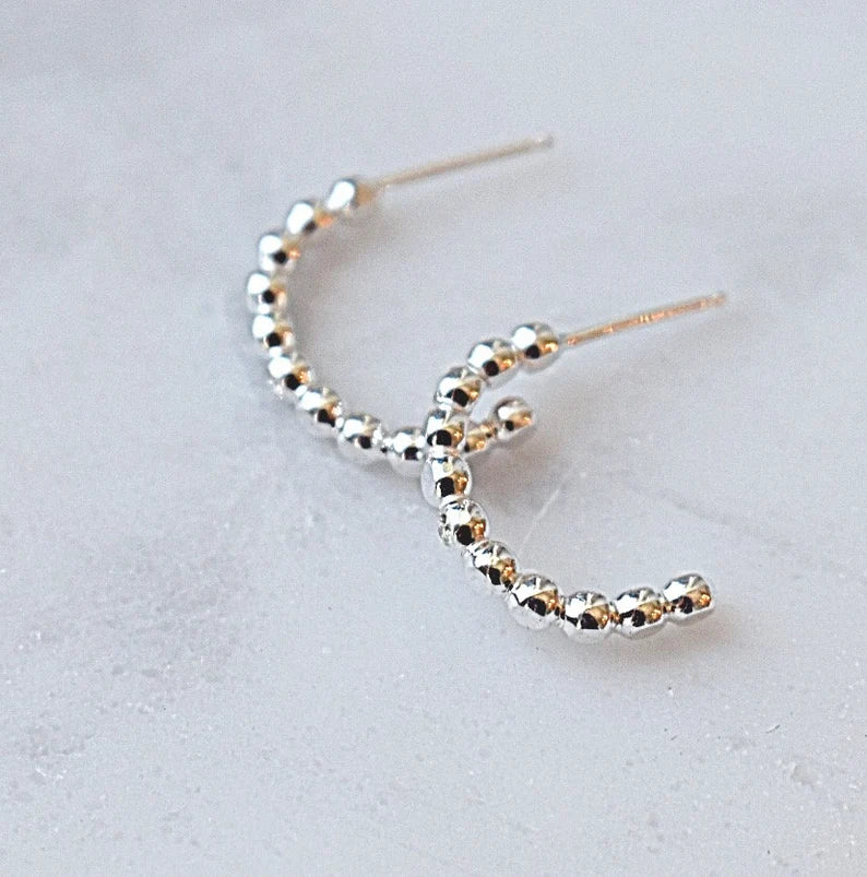 Bubble Earrings Half Hoops Beaded Hoops Recycled Sterling Silver Conflict Free Diamond Earrings